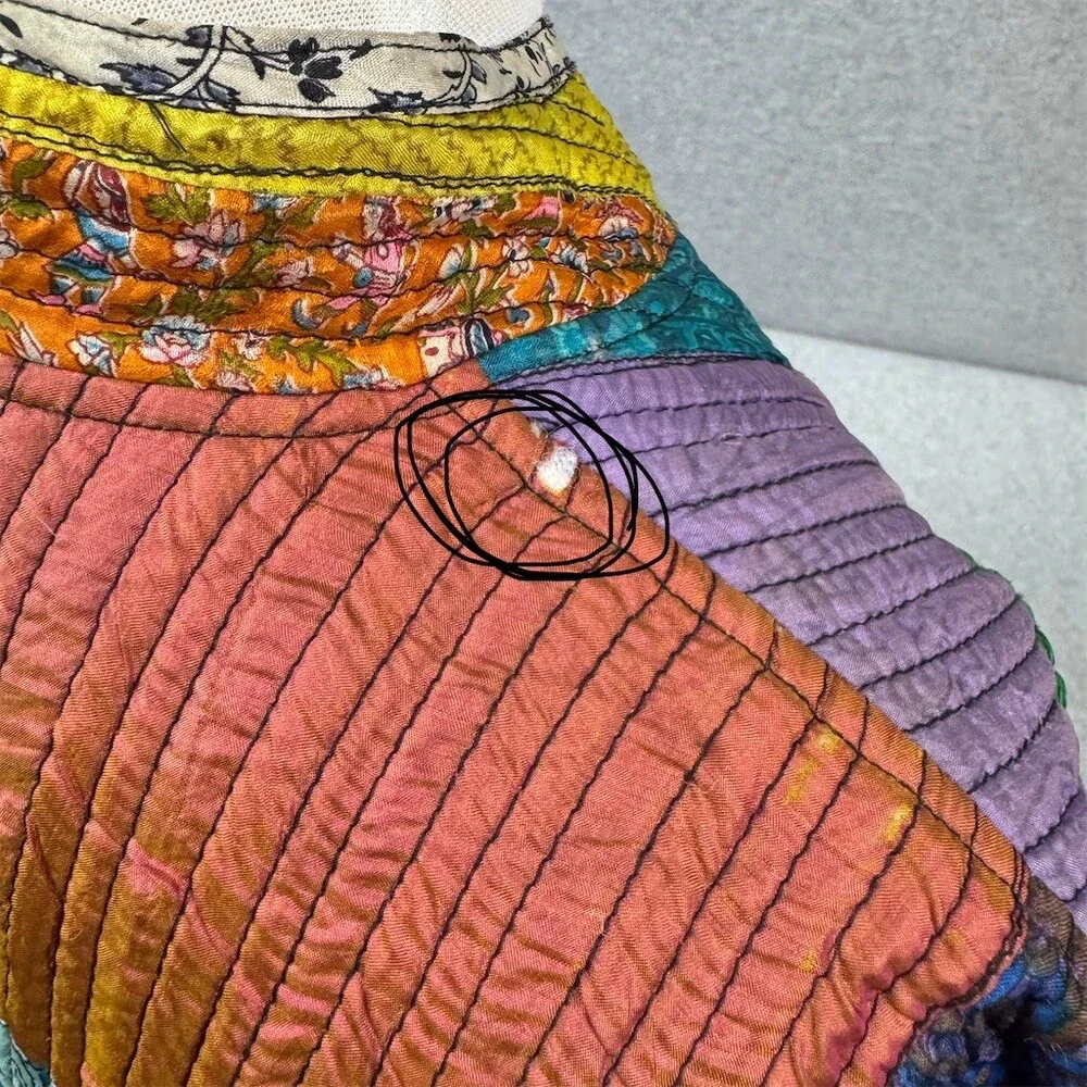 Sacred Threads Womens Silk Patchwork Quilted Jacket Size S Mandarin Collar Boho - Picture 7 of 16